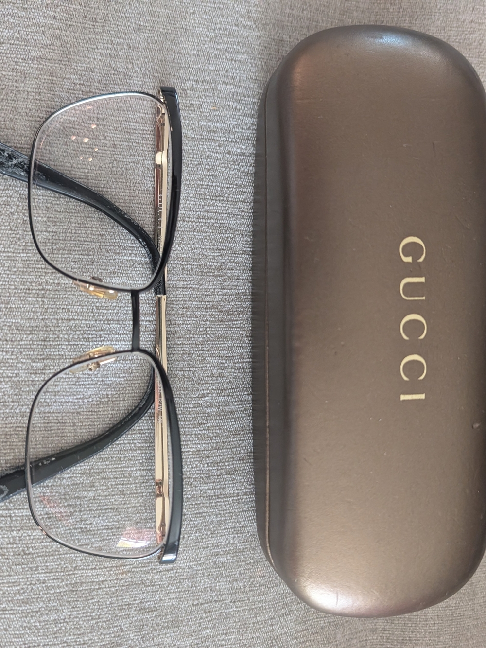 Gucci Eyeglasses with Brown Gucci Case - Black/Gold Frames